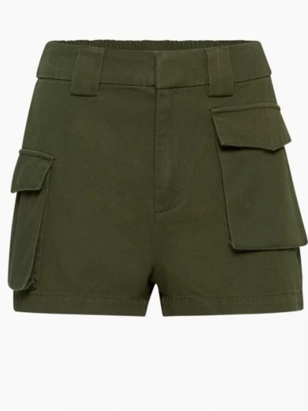 Aritzia TNA unbelted cargo shorts size small army green stretch band zipper